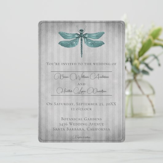 Invitation Mariage de libellules à bijoux turquoise (Debout devant)