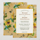 Invitation Mariage de libellules de tournesol jaune vintage (Devant / Derrière)