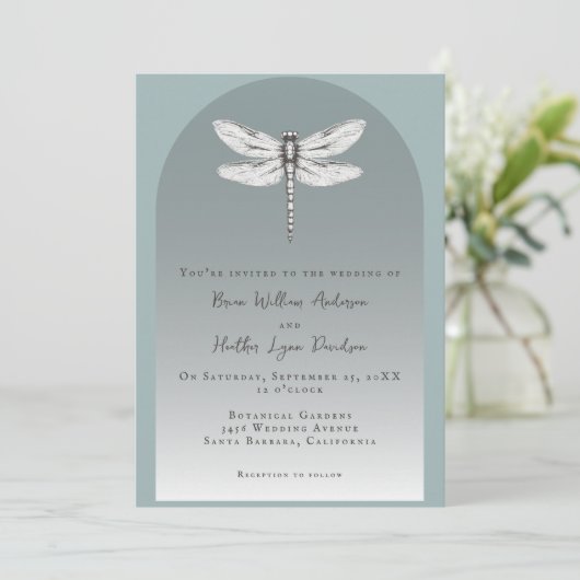 Invitation Mariage de libellules turquoise (Debout devant)
