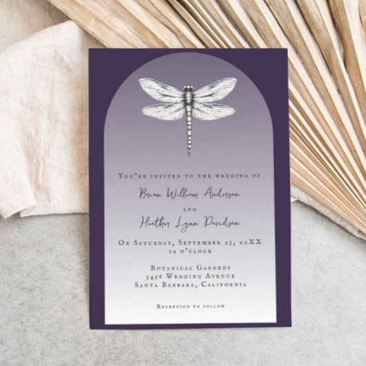 Invitation Mariage de libellules violettes foncées