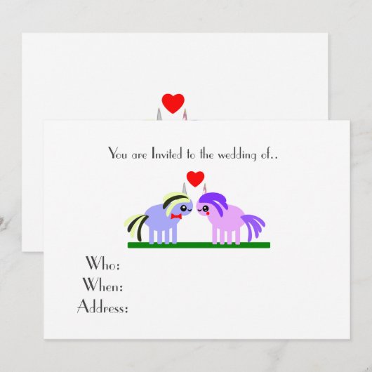 Invitation mariage de licorne mignon (Devant / Derrière)