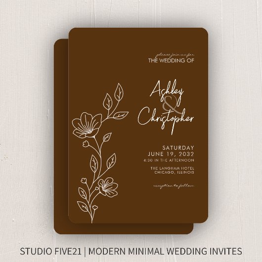 Invitation Mariage de ligne Brown en noyer moderne