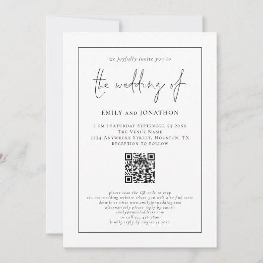 Invitation Mariage de ligne de code QR de script moderne (Devant)