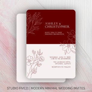 Invitation Mariage de ligne en feuillage rouge Crimson minima