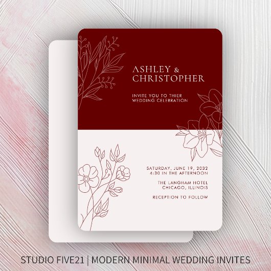 Invitation Mariage de ligne en feuillage rouge Crimson minima