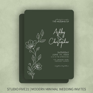 Invitation Mariage de ligne moderne en feuillage vert de mous