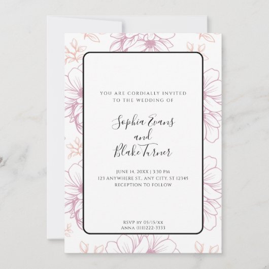 Invitation Mariage de ligne simple romantique de mauve (Devant)