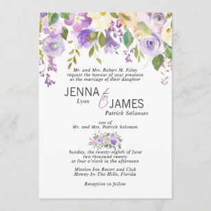 Invitation Mariage de Lilac pourpre de lavande florale d'aqua