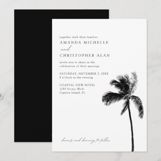 Invitation Mariage de l'île de Captiva Floride Noir & Blanc (Devant / Derrière)