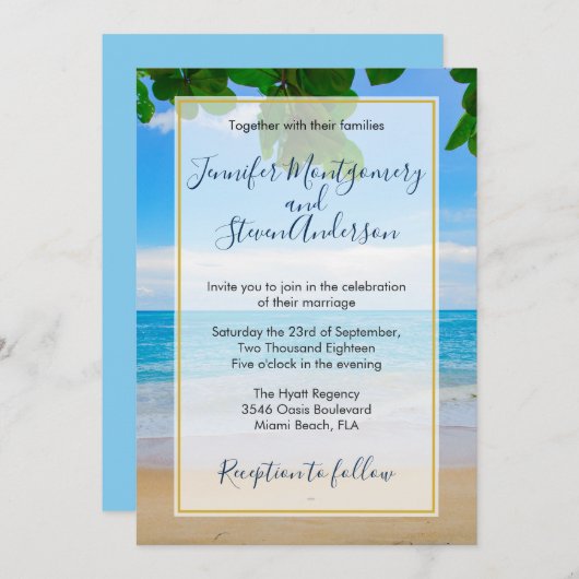 Invitation Mariage de l'île de vacances Tropical Beach (Devant / Derrière)