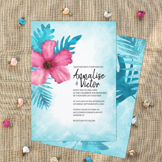 Invitation Mariage de l'île d'Hibiscus rose tropical