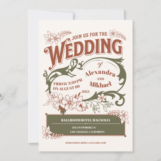 Invitation Mariage de livres vintage (Devant)