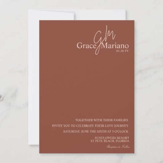 Invitation Mariage de logo de script rose Brown monogramme (Devant)
