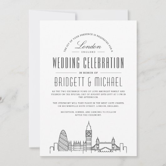 Invitation Mariage de Londres | Ligne Skyline Déco Moderne (Devant)