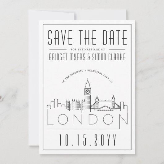 Invitation Mariage de Londres | Skyline stylisée Enregistrer (Devant)