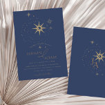 Invitation Mariage de l'or céleste et des étoiles bleues mari<br><div class="desc">Entrez dans un royaume d'émerveillement céleste avec notre Faire-part de mariage enchanteur d'or céleste et d'étoiles bleues de la Marine. Dans un décor bleu marine évoquant un ciel de minuit, une tapisserie dorée d'étoiles scintillantes. Embelli par des accents dorés chatoyants, le charme mystique des étoiles et de la lune convergent...</div>