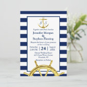 Invitation Mariage de l'or nautique et de la marine Blue Stri (Debout devant)