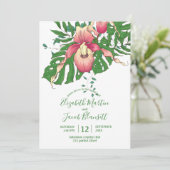 Invitation Mariage de l'orchidée rose et jaune de dame dessin (Debout devant)