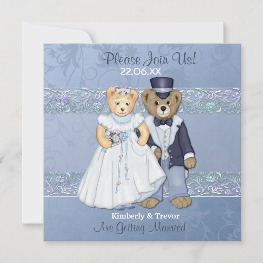 Invitation Mariage de l'ours en peluche et de la mariée (Devant)
