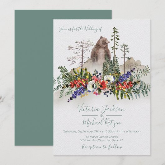 Invitation Mariage de l'ours forestier de l'aquarelle des boi (Devant / Derrière)