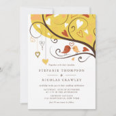 Invitation Mariage de Lovebirds oranges et jaunes (Devant)
