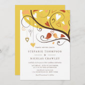Invitation Mariage de Lovebirds oranges et jaunes (Devant / Derrière)