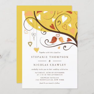 Invitation Mariage de Lovebirds oranges et jaunes