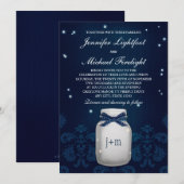 Invitation Mariage de lucioles de la marine Blue Mason Jar (Devant / Derrière)