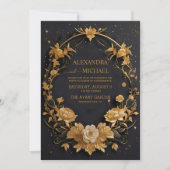 Invitation Mariage de lune d'or mystique céleste noire (Devant)