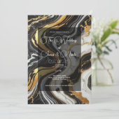 Invitation Mariage de lunette en marbre blanc noir d'or liqui (Debout devant)