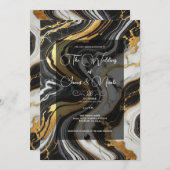 Invitation Mariage de lunette en marbre blanc noir d'or liqui (Devant / Derrière)