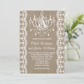 Invitation Mariage de lustre de Burlap et de dentelle rustiqu (Debout devant)