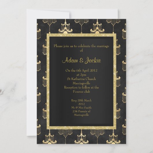 Invitation Mariage de lustre en or noir toute occasion (Devant)