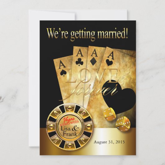 Invitation Mariage de luxe à Las Vegas | or noir (Devant)