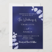 Invitation Mariage de luxe à l'eucalyptus bleu marine (Devant)