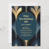 Invitation Mariage de luxe Art déco bleu et or (Devant)