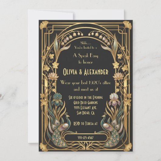 Invitation Mariage de luxe Art Déco dans un speakeasy (Devant)