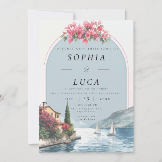 Invitation Mariage de luxe au lac de Côme avec code QR (Devant)