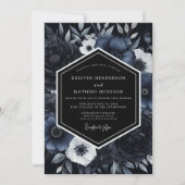 Invitation Mariage de luxe aux fleurs bleues de minuit (Devant)