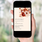 Invitation Mariage de luxe beige brûlé orangé floraux