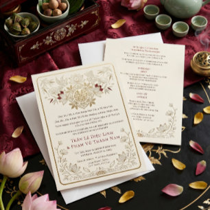 Invitation Mariage de Luxe Bilingue Vietnamien Anglais