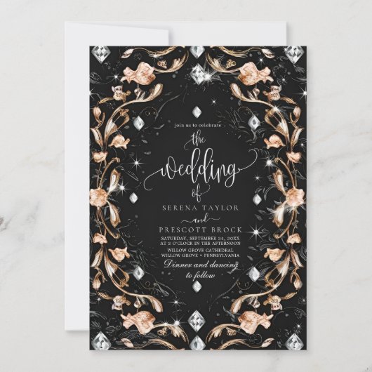 Invitation Mariage de luxe Black Floral Diamonds (Devant)