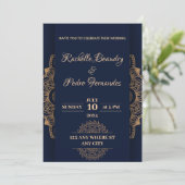 Invitation Mariage de luxe Blue Gold (Debout devant)