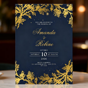 Invitation Mariage de luxe botanique bleu de la Royal Navy