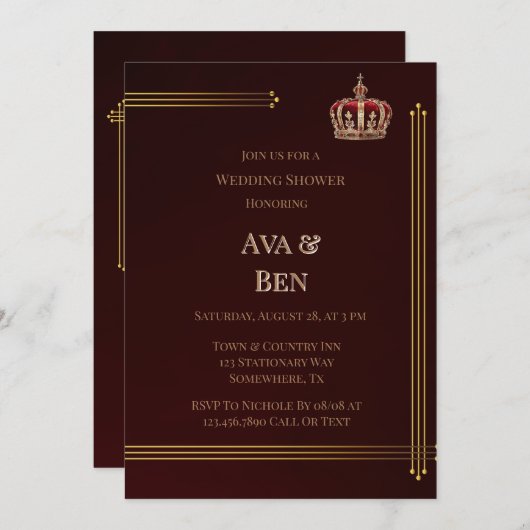 Invitation Mariage de luxe Bourgogne et or (Devant / Derrière)