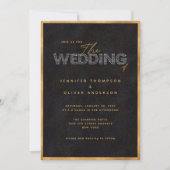 Invitation Mariage de luxe chic moderne noir et or (Devant)