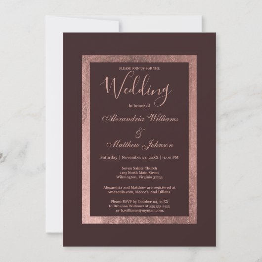Invitation Mariage de luxe chic rose or bordeaux (Devant)