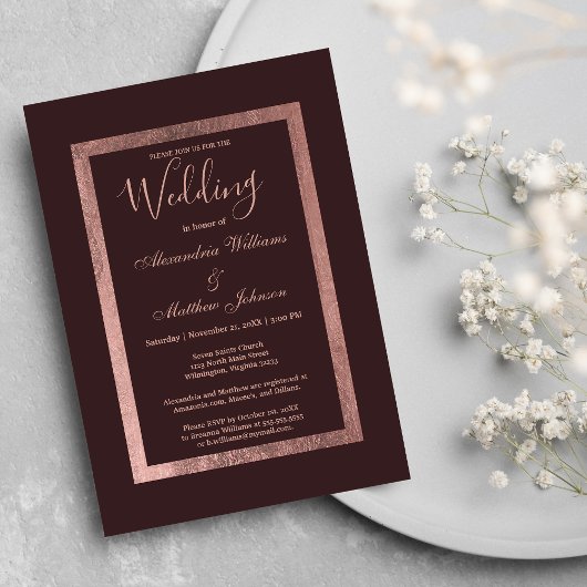 Invitation Mariage de luxe chic rose or bordeaux
