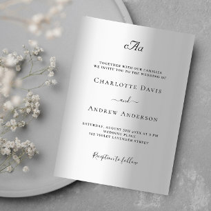 Invitation Mariage de luxe classique monogrammé en argent