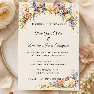 Invitation Mariage de luxe dans une prairie de fleurs sauvage